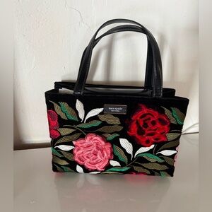 KS Black Velvet Floral Handbag Sam Icon Rose Garden